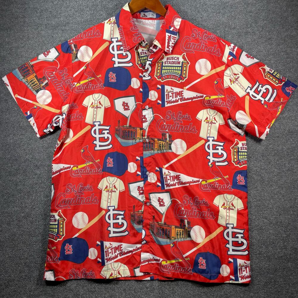 St. Louis Cardinals Hawaiian Shirt Men's XL Red Geometric Allover MLB Baseball
